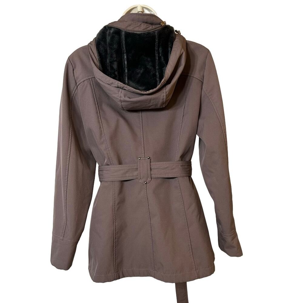 Gerry Softshell Belted Jacket Womens S Removable Hood Warm Faux Fur Coat - Picture 3 of 10